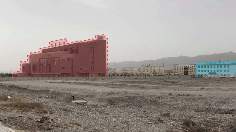 Cranes are visible to the south of this re-education camp in Atushi City.