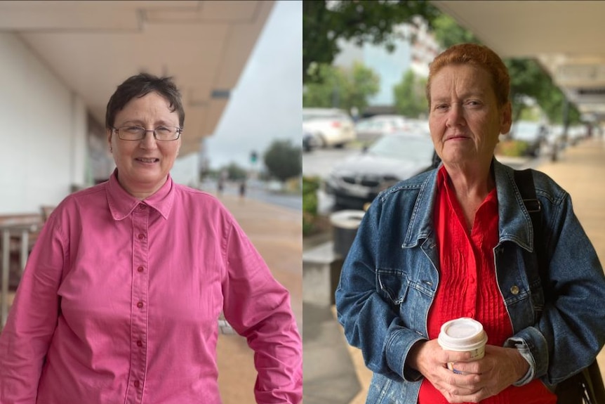 A composite image of two women. Both are older. One smiles, the other looks directly at the camera.