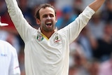 Nathan Lyon celebrates dismissing Kevin Pietersen on day one of the fourth Ashes Test at Chester-le-Street in Durham.