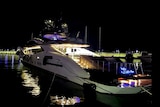 Mega yacht sits in harbour