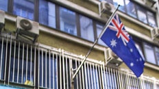 Robert Jovicic protesting in front of the Australian embassy in Belgrade last year.