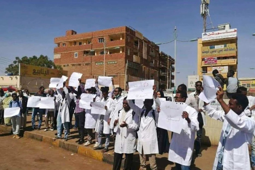 Students hold a demonstration in Khartoum, Sudan.