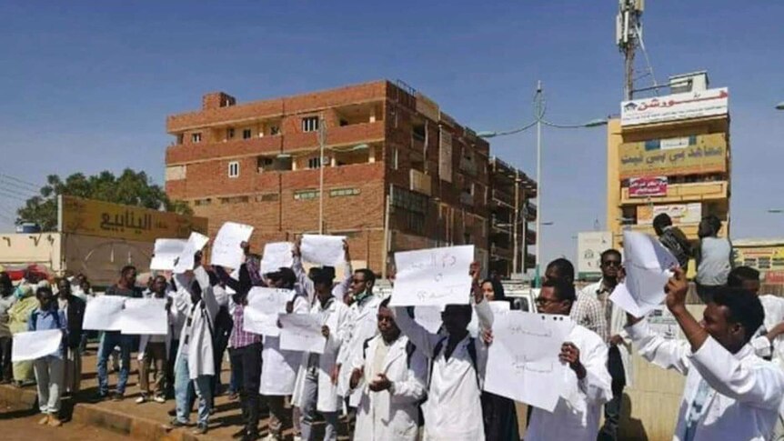 Students hold a demonstration in Khartoum, Sudan.