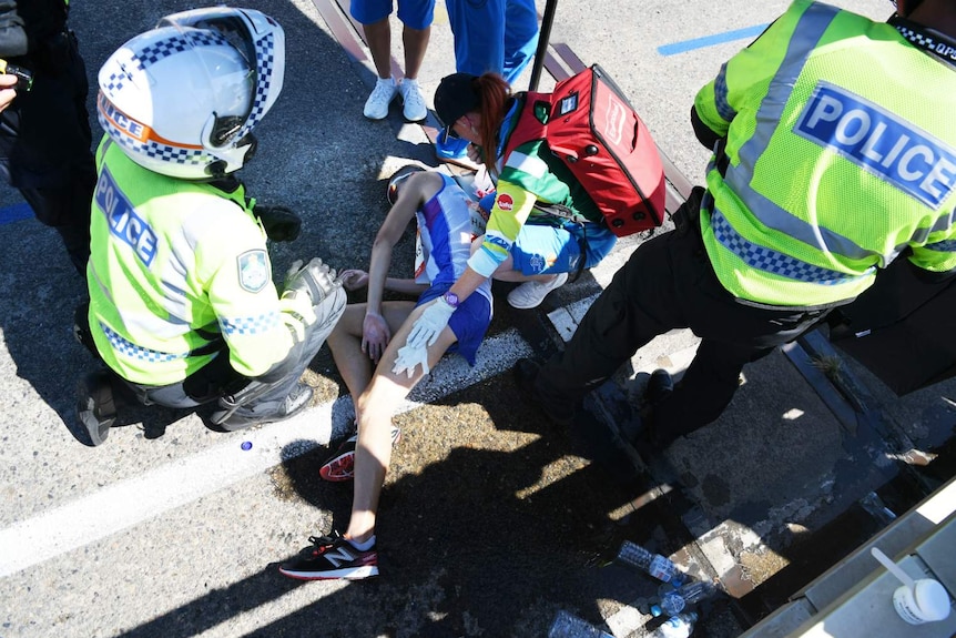 Callum Hawkins of Scotland as he collapses after being in the lead of the Men's Marathon Final.