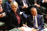 Tanya Plibersek and Bill Shorten look amused in Parliament.