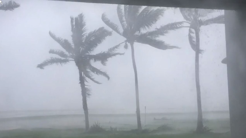 A photo taken from the Hilton in Denauru shows strong winds during Tropical Cyclone Winston, February 21
