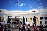 Crowds gather to vote at Old Parliament House in Canberra.