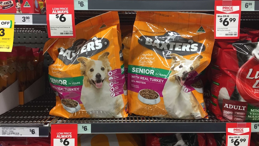 Baxter's dog food on shop shelf