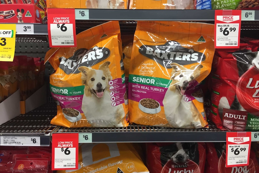 Baxter's dog food on shop shelf