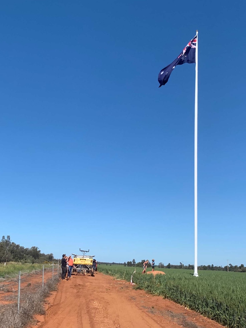 The flagpole from the Sydney Olympic Games opening ceremony in its new home, a farm in Hillston in the NSW Riverina