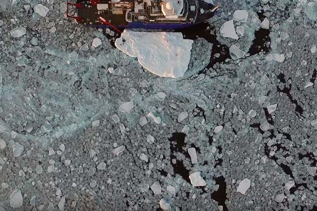 Drone captures an image above Arctic ice
