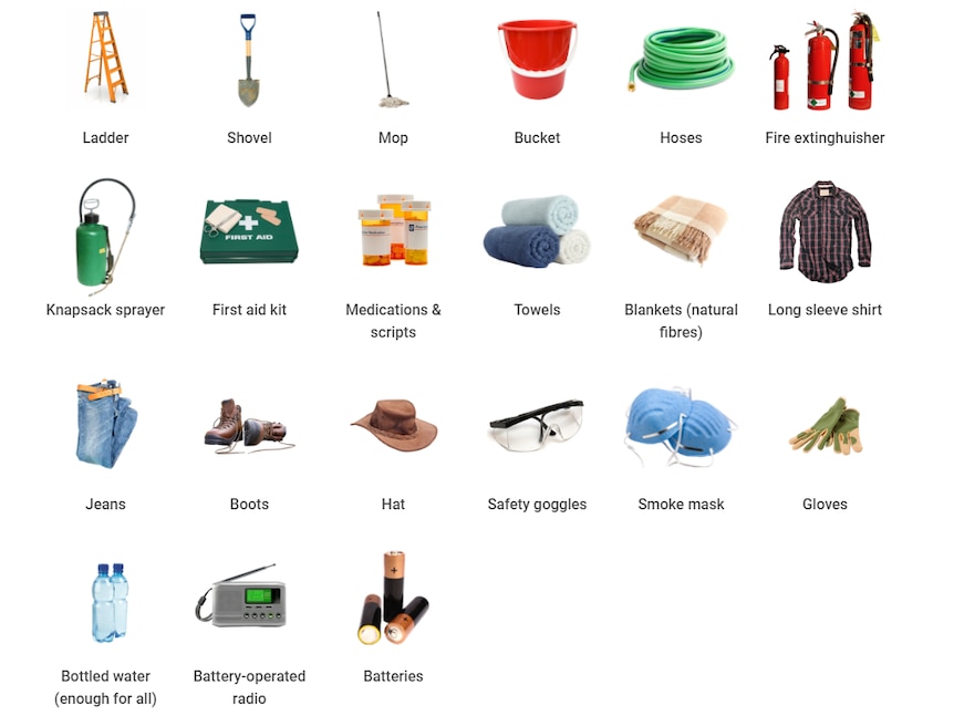 21 images of things you need to have in your bushfire survival kit 