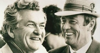 Bob Hawke with his friend Col Cunningham.