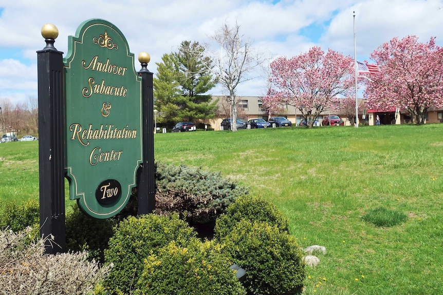 A sign outside a nursing home in New Jersey