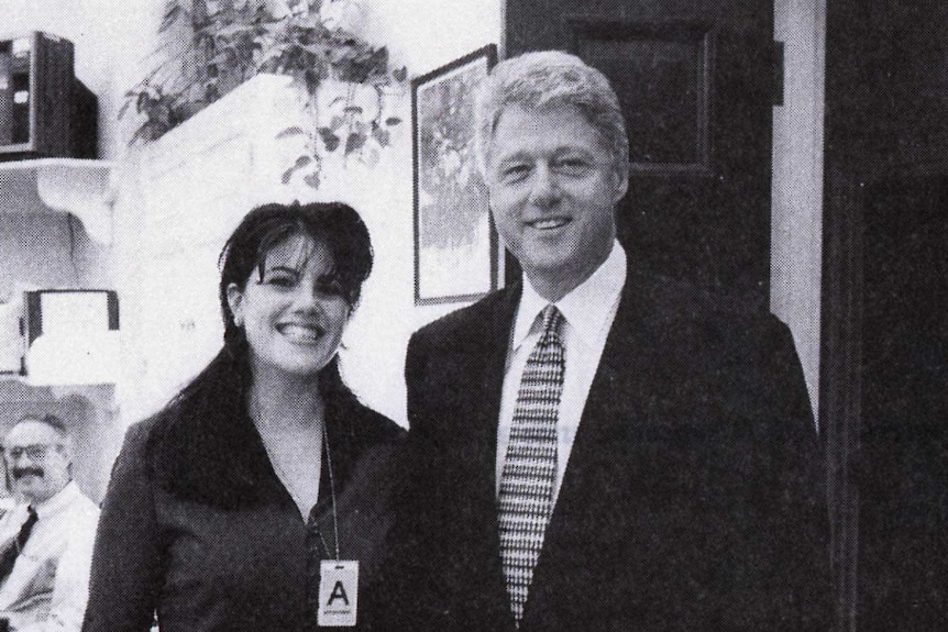 Monica Lewinsky and Bill Clinton in the Oval Office.