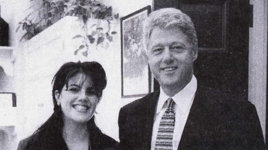 Monica Lewinsky and Bill Clinton in the oval office