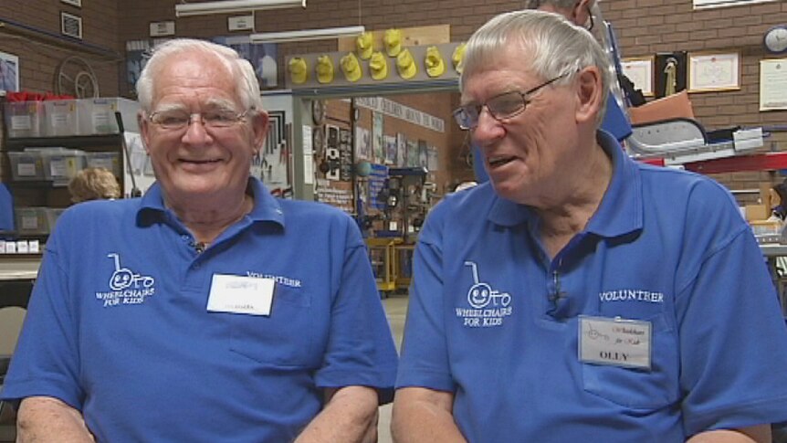 In their workshop are the driving forces behind Wheelchairs for Kids, Gordon Hudson and Olly Pickett