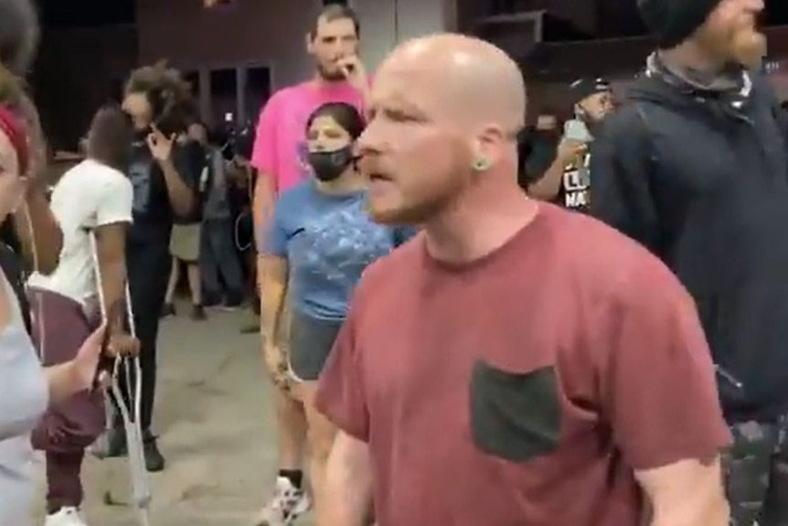 Joseph Rosenbaum at a protest.