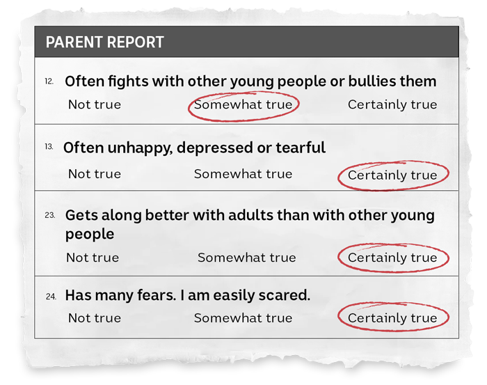 An excerpt of a questionnaire on mental health given to children and their parents on Nauru