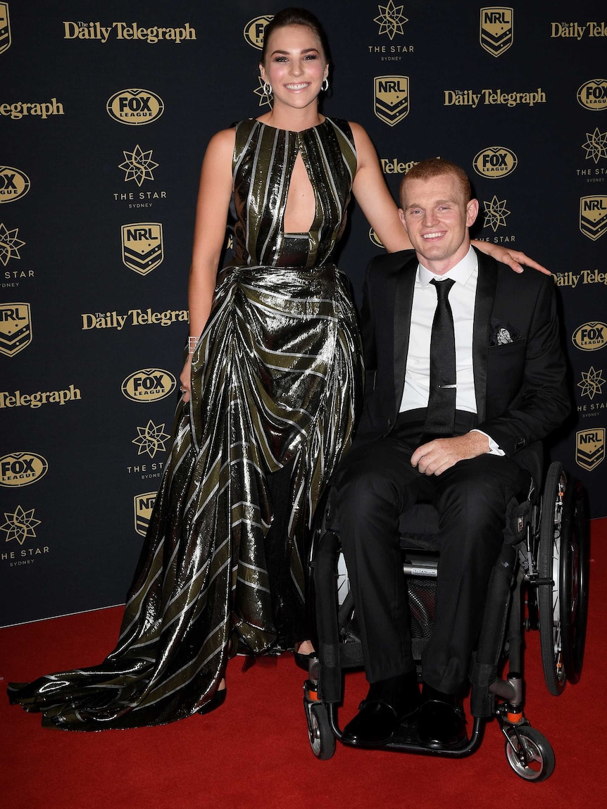 Alex McKinnon and Teigan Power arrive at the 2017 Dally M Awards in Sydney.