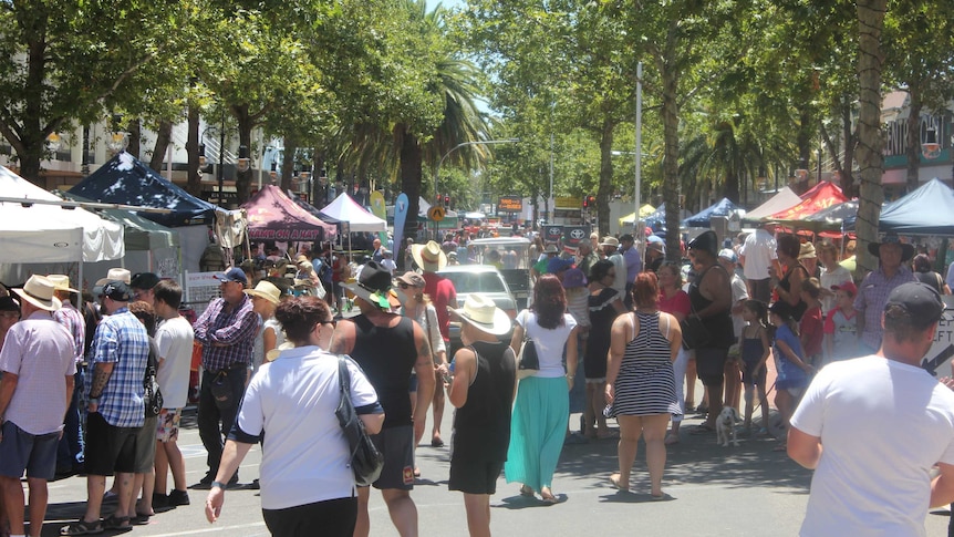Crowds on Tamworth's Peel Street at the Country Music Festival.