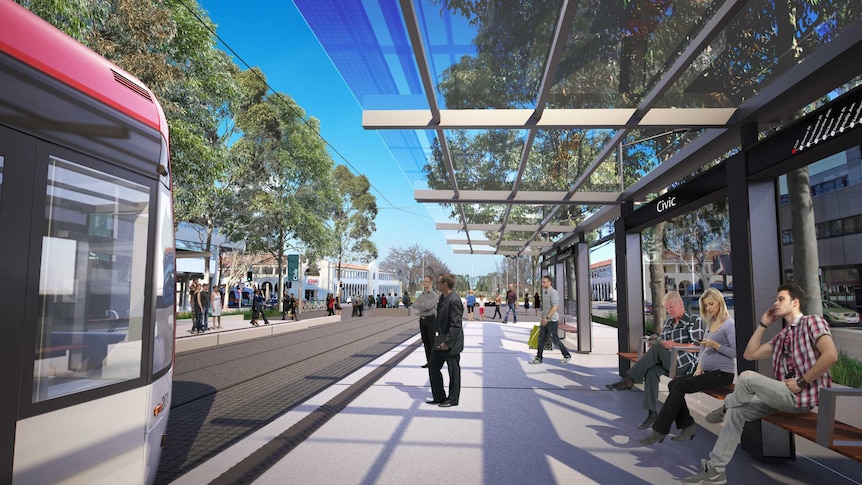 An artist's impression of the planned light rail project in Civic.
