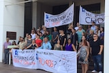 Protesters demanding more access to RU486 in the NT gather outside Parliament