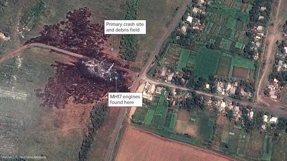 Satellite photo of MH17 primary and secondary crash sites in Ukraine