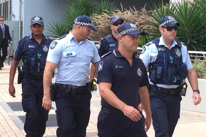 The boosted police presence outside Southport Magistrates Court on Wednesday.