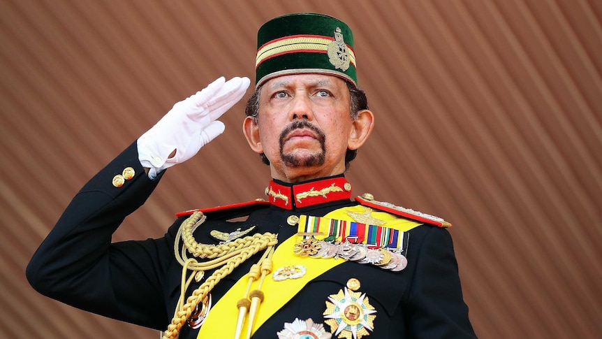 Brunei's Sultan Hassanal Bolkiah salutes during a ceremonial guard of honour