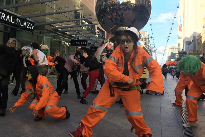 zombie dance protest in Rundle Mall