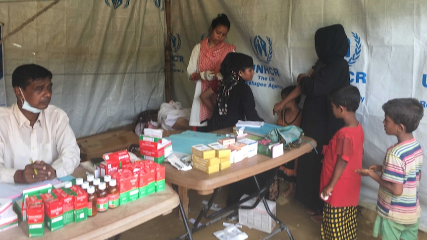 Women receiving contraceptive injections at Balukhali camp.