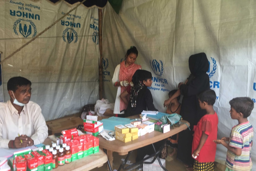 Women receiving contraceptive injections at Balukhali camp.