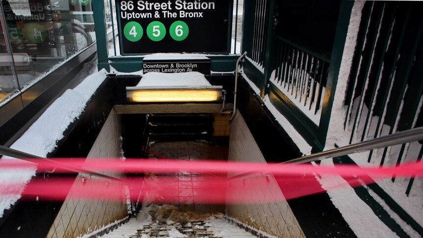 A subway station in New York is closed after snowfall
