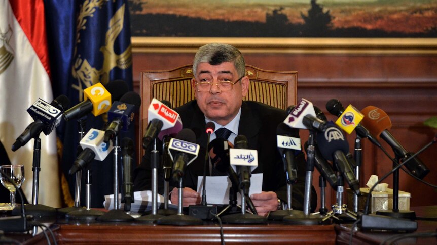 Egypt's interior minister Mohamed Ibrahim at press conference