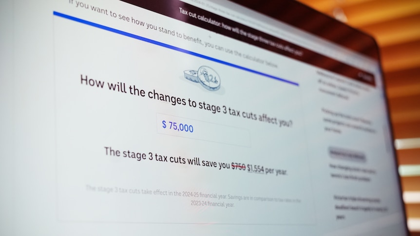 a screen shows a calculator that can assist people to understand how tax cuts will affect them.