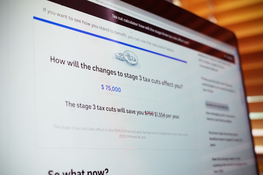 a screen shows a calculator that can assist people to understand how tax cuts will affect them.