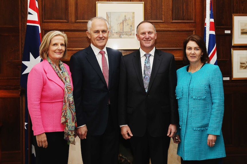 Australian Prime Minister Malcolm Turnbull and his wife Lucy meet with New Zealand prime minister John Key and his wife Bronagh