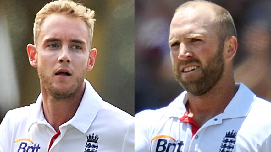 LtoR England cricketers Stuart Broad and Matt Prior.
