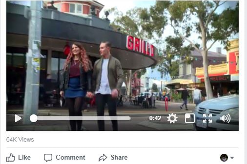 Screenshot of a Facebook video campaign targeting graffiti depicting a man and a woman on a Leederville street.