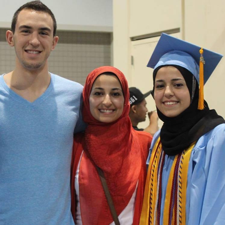 Deah Shaddy Barakat, Yusor Abu-Salha and Razan Abu-Salha at Razan's graduation