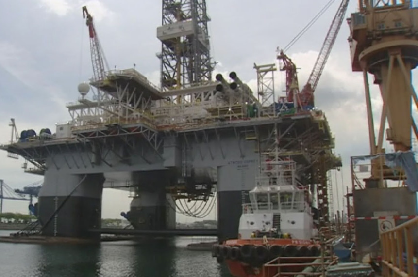 Cranes at Barrow Island where Chevron's Gorgon LNG project located