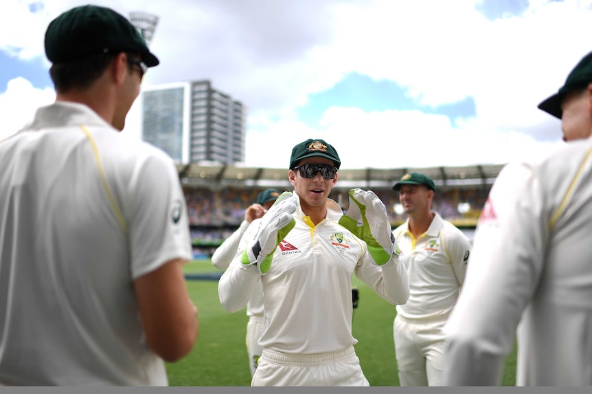 Tim Paine before taking to the field on Day 1