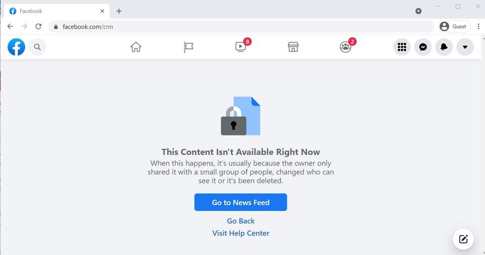 A screenshot with the error message 'This content is not available right now'