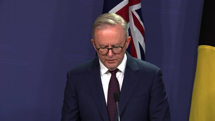 Prime Minister Anthony Albanese speaks during a media conference.