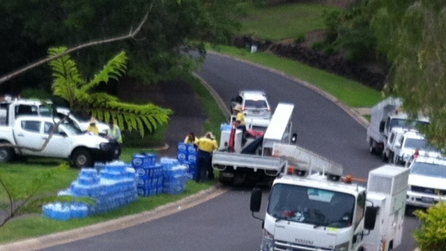 Council workers hand out water