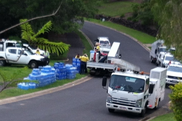 Council workers hand out water