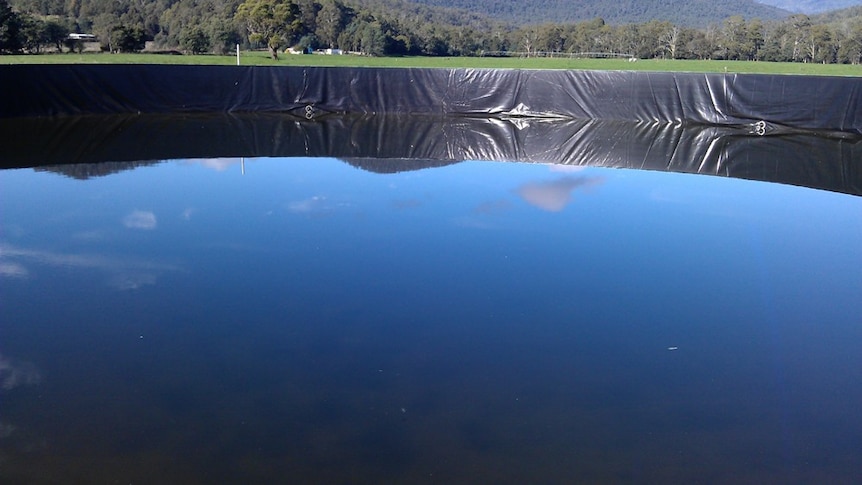 The effluent storage tank is 40 metres in diameter and looks like a giant above-ground swimming pool.