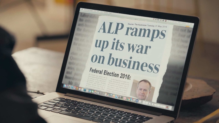 Laptop with image of a political ad.