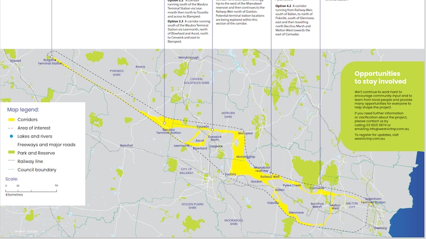 A map of proposed transmission line routes in western Victoria